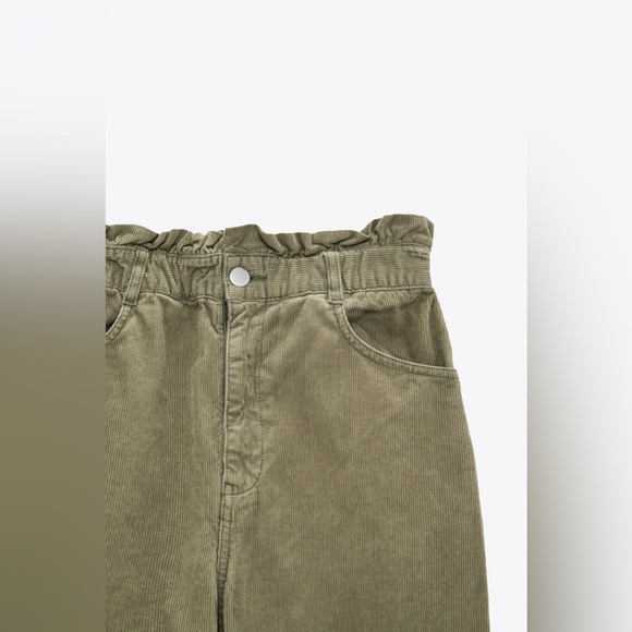 Zara corduroy paperback waist baggy pants, khaki, size 4 - Picture 2 of 9